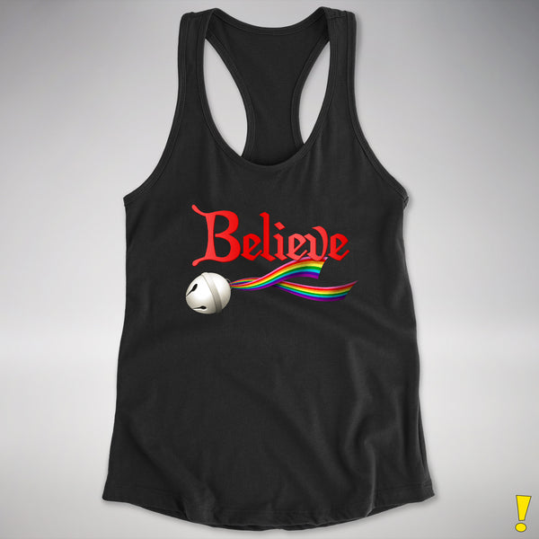 Believe LGBTQ Gilbert Baker Pride Jingle Bell Racerback Tank - Black